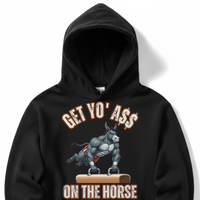Load image into Gallery viewer, "Get Yo Ass" Gymnastics - On The Horse 02 - Lane Seven LS14001 Premium Hooded Sweatshirt