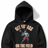Load image into Gallery viewer, "Get Yo Ass" Lacrosse - On The Field 02 - Lane Seven LS14001 Premium Hooded Sweatshirt
