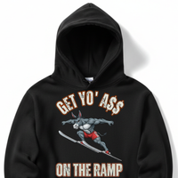 Load image into Gallery viewer, "Get Yo Ass" Ski Jumping - On The Ramp 01 - Lane Seven LS14001 Premium Hooded Sweatshirt