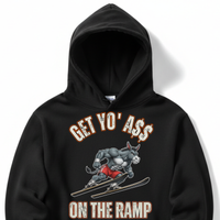 Load image into Gallery viewer, "Get Yo Ass" Ski Jumping - On The Ramp 02 - Lane Seven LS14001 Premium Hooded Sweatshirt