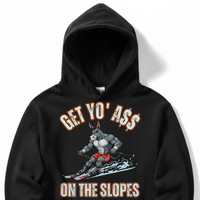 Load image into Gallery viewer, "Get Yo Ass" Snow Skiing - On The Slopes 01 - Lane Seven LS14001 Premium Hooded Sweatshirt