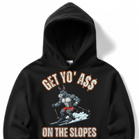 Load image into Gallery viewer, "Get Yo Ass" Snow Skiing - On The Slopes 02 - Lane Seven LS14001 Premium Hooded Sweatshirt