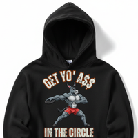 Load image into Gallery viewer, "Get Yo Ass" Track &amp; Field - In The Circle - Discus 03 - Lane Seven LS14001 Premium Hooded Sweatshirt