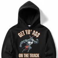 Load image into Gallery viewer, "Get Yo Ass" Track &amp; Field - On The Track 01 - Lane Seven LS14001 Premium Hooded Sweatshirt