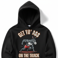 Load image into Gallery viewer, "Get Yo Ass" Track &amp; Field - On The Track 02 - Lane Seven LS14001 Premium Hooded Sweatshirt