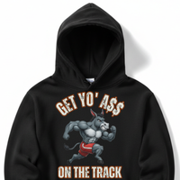 Load image into Gallery viewer, "Get Yo Ass" Track &amp; Field - On The Track 07 - Lane Seven LS14001 Premium Hooded Sweatshirt