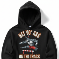 Load image into Gallery viewer, "Get Yo Ass" Track &amp; Field - On The Track - Hurdles 01 - Lane Seven LS14001 Premium Hooded Sweatshirt