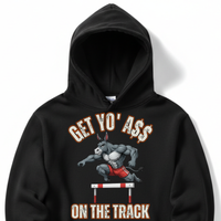 Load image into Gallery viewer, "Get Yo Ass" Track &amp; Field - On The Track - Hurdles 04 - Lane Seven LS14001 Premium Hooded Sweatshirt