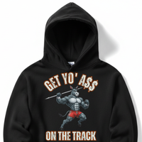Load image into Gallery viewer, "Get Yo Ass" Track &amp; Field - On The Track - Javelin 02 - Lane Seven LS14001 Premium Hooded Sweatshirt