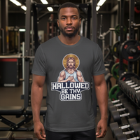 Load image into Gallery viewer, Hallowed Be Thy Gains 2 — Men’s Gildan 5000 Heavy Cotton Tee (Faith + Fitness)
