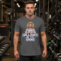 Load image into Gallery viewer, Hallowed Be Thy Gains 2 — Men’s Gildan 5000 Heavy Cotton Tee (Faith + Fitness)
