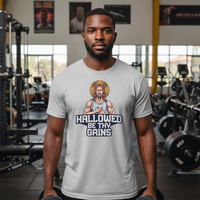 Load image into Gallery viewer, Hallowed Be Thy Gains 2 — Men’s Gildan 5000 Heavy Cotton Tee (Faith + Fitness)
