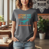 Load image into Gallery viewer, "Let's Eat Kids / Let's Eat, Kids" Gildan 64000 Women’s T‑Shirt 1 — Punctuation Saves Lives Funny Dinosaur Teacher Tee | Printed On Demand