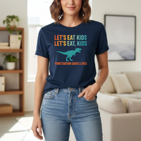 Load image into Gallery viewer, "Let's Eat Kids / Let's Eat, Kids" Gildan 64000 Women’s T‑Shirt 1 — Punctuation Saves Lives Funny Dinosaur Teacher Tee | Printed On Demand